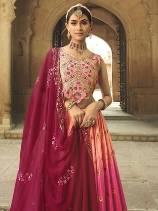 Peach and Pink Silk Embroidered Lehenga Choli Clothsvilla