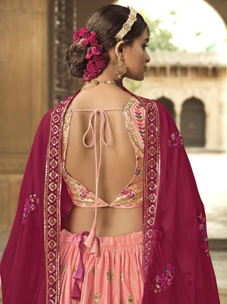 Peach and Pink Silk Embroidered Lehenga Choli Clothsvilla