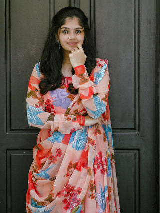 Peach Color Digital Printed Georgette Gown Clothsvilla