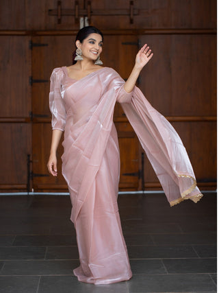 Peach Color Pallu Lace Border Jimi Silk Saree Clothsvilla