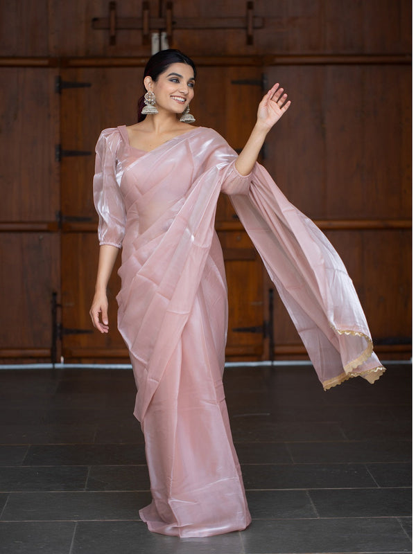 Peach Color Pallu Lace Border Jimi Silk Saree Clothsvilla