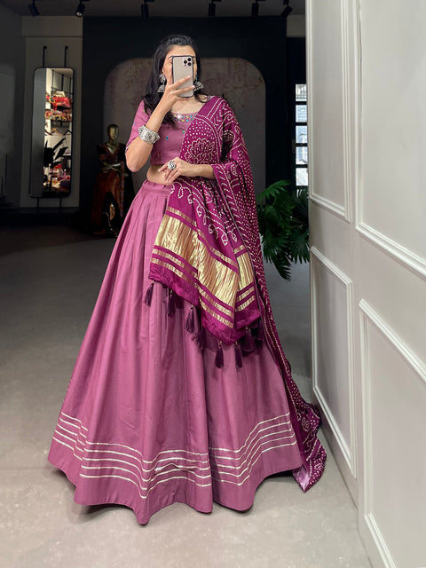 Peach Color Plain With Gotta Patti Cotton Lehenga Choli ClothsVilla.com Main image