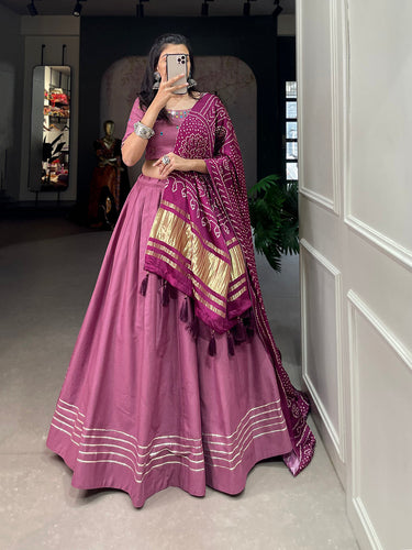 Peach Color Plain With Gotta Patti Cotton Lehenga Choli ClothsVilla.com