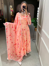 Load image into Gallery viewer, Peach Color Floral Printed Anarkali Style Chiffon Kurti Clothsvilla
