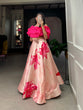 Load image into Gallery viewer, Peach Color Digital Print With Foil Work Zari Satin Co-ord Set Lehenga Choli ClothsVilla