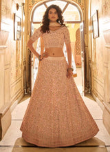 Load image into Gallery viewer, Peach Crepe Zari And Stone Work Wedding Lehenga Clothsvilla