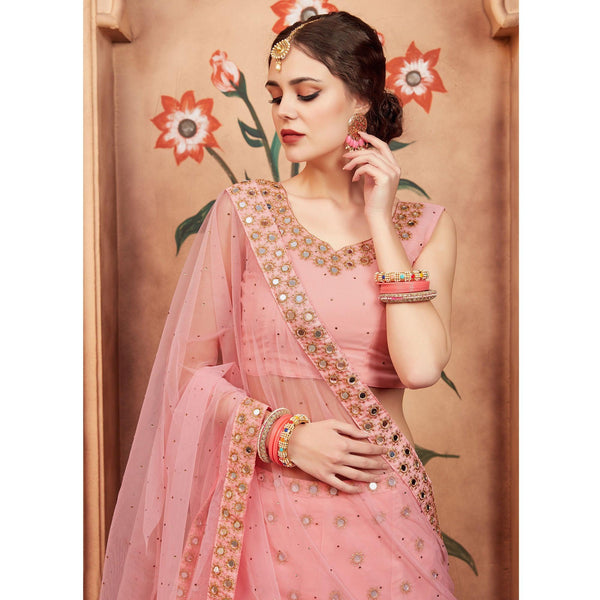 Peach Festive Wear Mirror Zari Sequins Work Georgette Lehenga Choli Clothsvilla