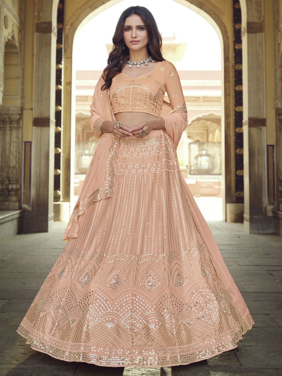 Peach Georgette Festive Lehenga Choli Clothsvilla