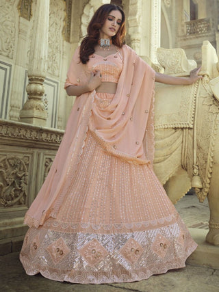 Peach Georgette Partywear Lehenga Choli Clothsvilla