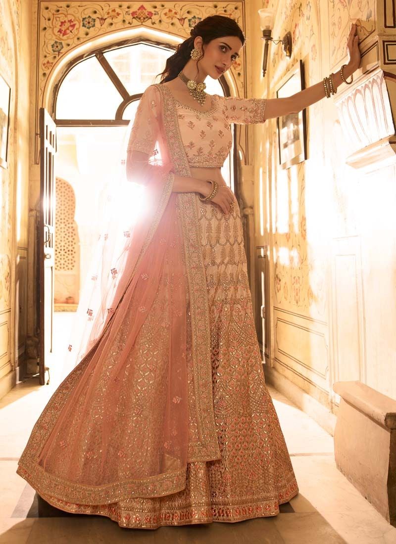 Peach Gota And Stone Work Crepe Lehenga Clothsvilla