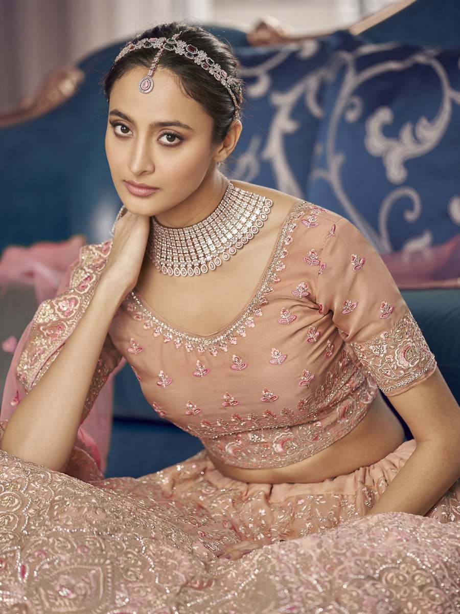Peach Organza Designer Lehenga Choli Clothsvilla