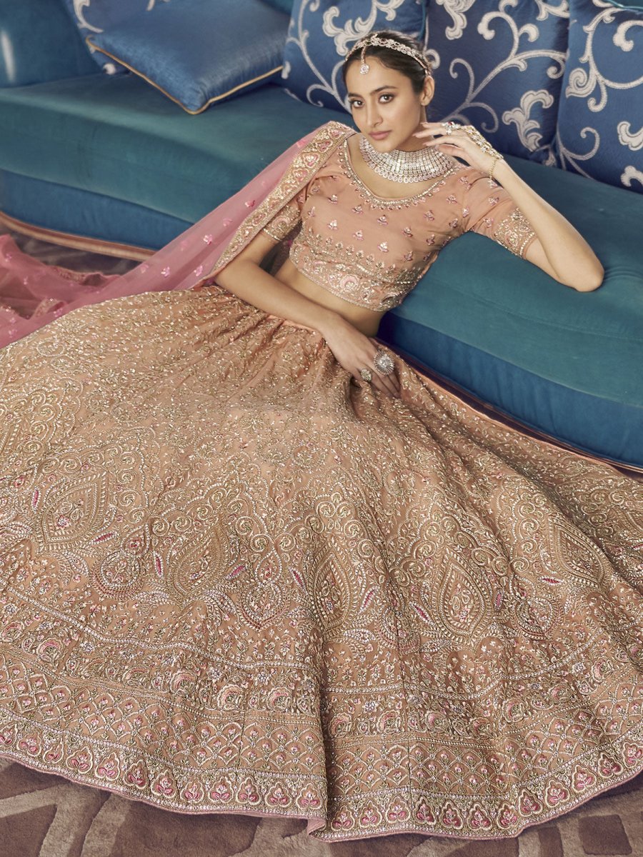 Peach Organza Designer Lehenga Choli Clothsvilla