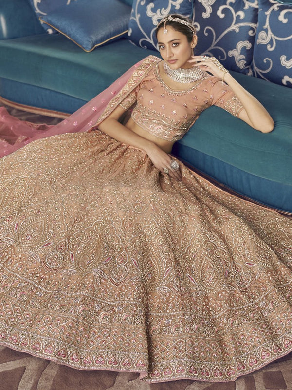 Peach Organza Designer Lehenga Choli Clothsvilla