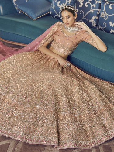 Peach Organza Designer Lehenga Choli Clothsvilla