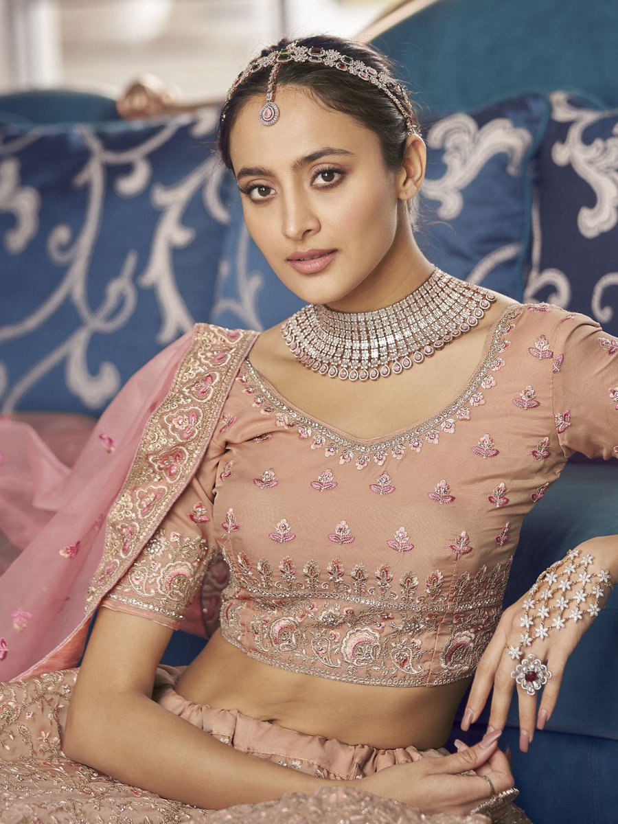Peach Organza Designer Lehenga Choli Clothsvilla