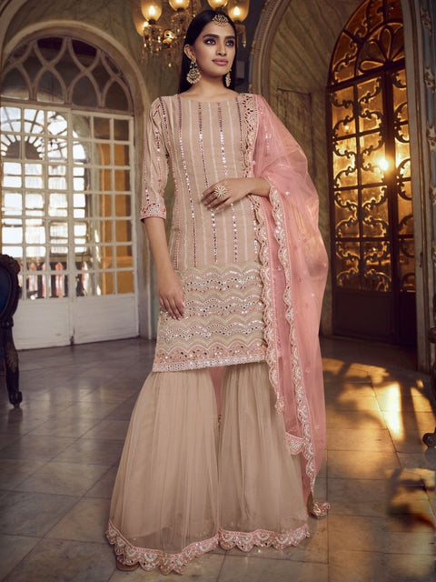 Peach Organza Partywear Sharara Suit Clothsvilla Main image
