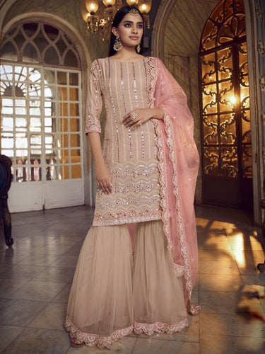 Peach Organza Partywear Sharara Suit Clothsvilla