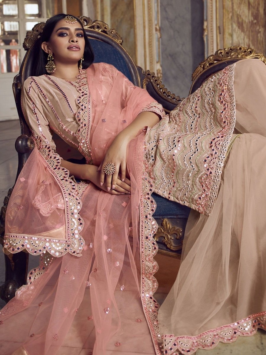 Peach Organza Partywear Sharara Suit Clothsvilla
