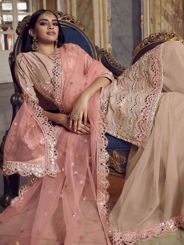 Peach Organza Partywear Sharara Suit Clothsvilla