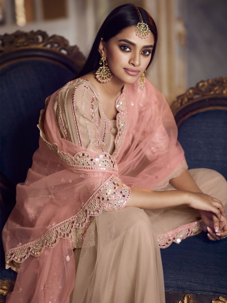 Peach Organza Partywear Sharara Suit Clothsvilla