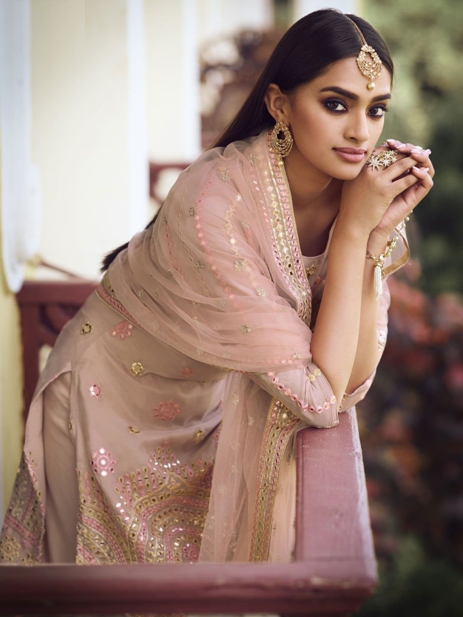 Peach Organza Partywear Sharara Suit Clothsvilla