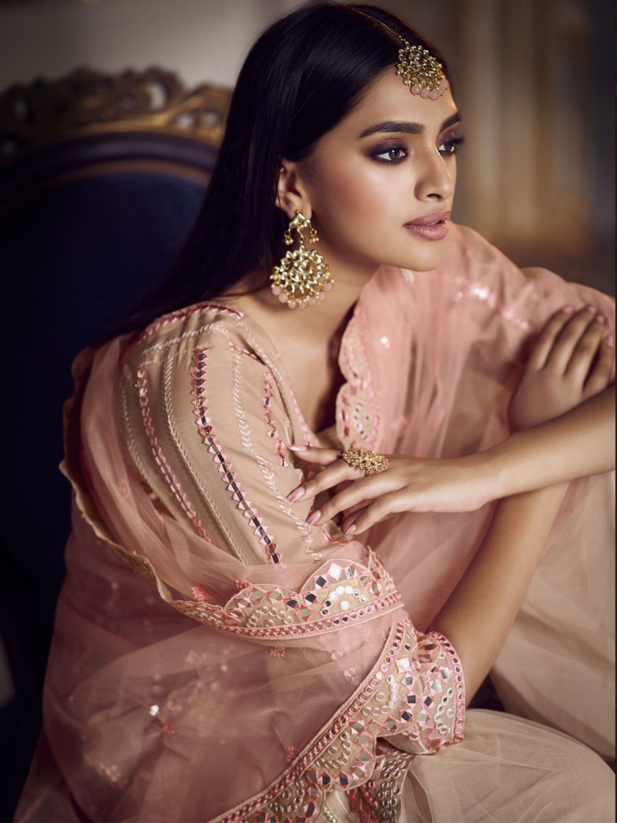Peach Organza Partywear Sharara Suit Clothsvilla