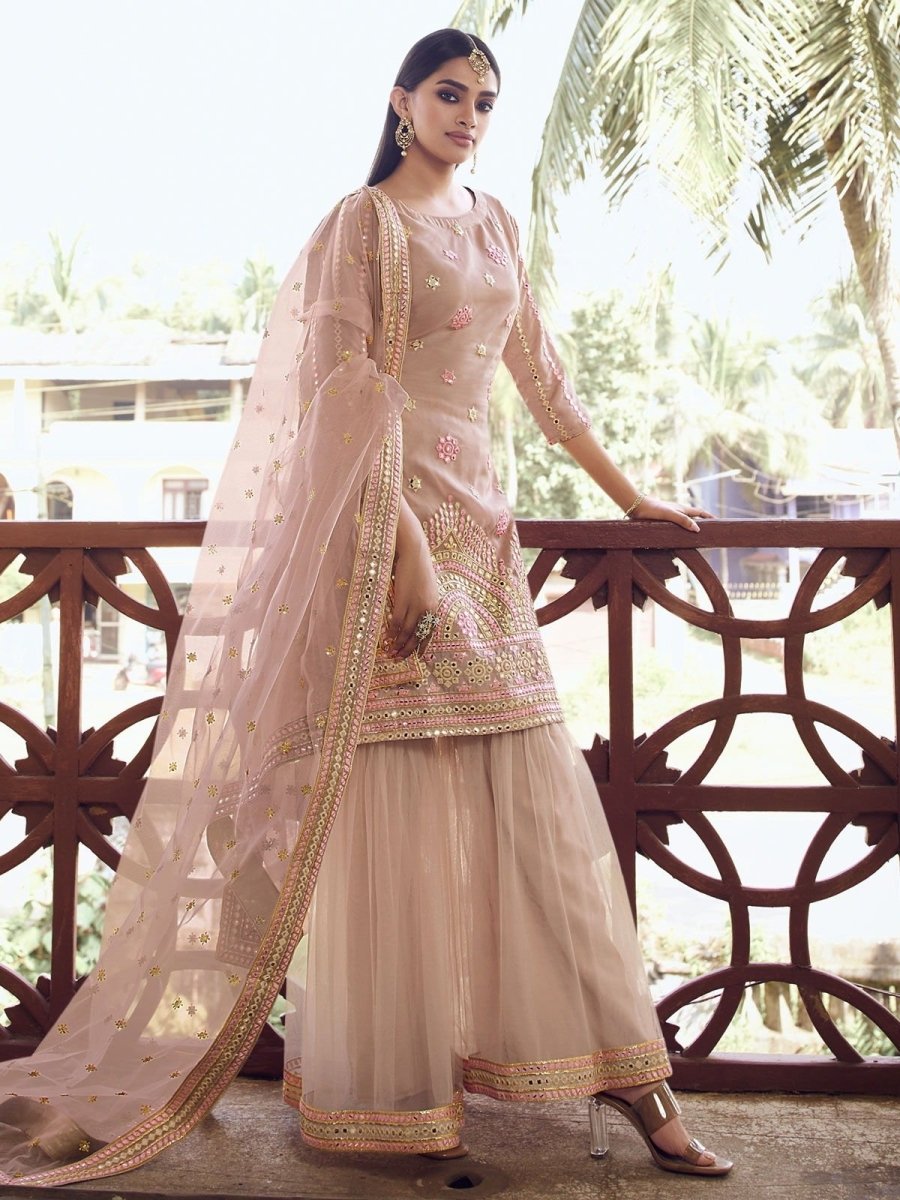 Peach Organza Partywear Sharara Suit Clothsvilla