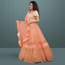 Load image into Gallery viewer, Peach Party Wear Sequins Embroidered Net Lehenga Choli Clothsvilla