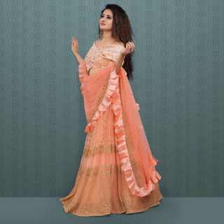 Peach Party Wear Sequins Embroidered Net Lehenga Choli Clothsvilla