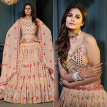 Load image into Gallery viewer, Peach Partywear Resham Sequins Georgette Lehenga Choli Clothsvilla