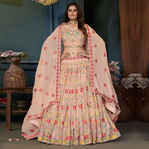 Peach Partywear Resham Sequins Georgette Lehenga Choli Clothsvilla Main image