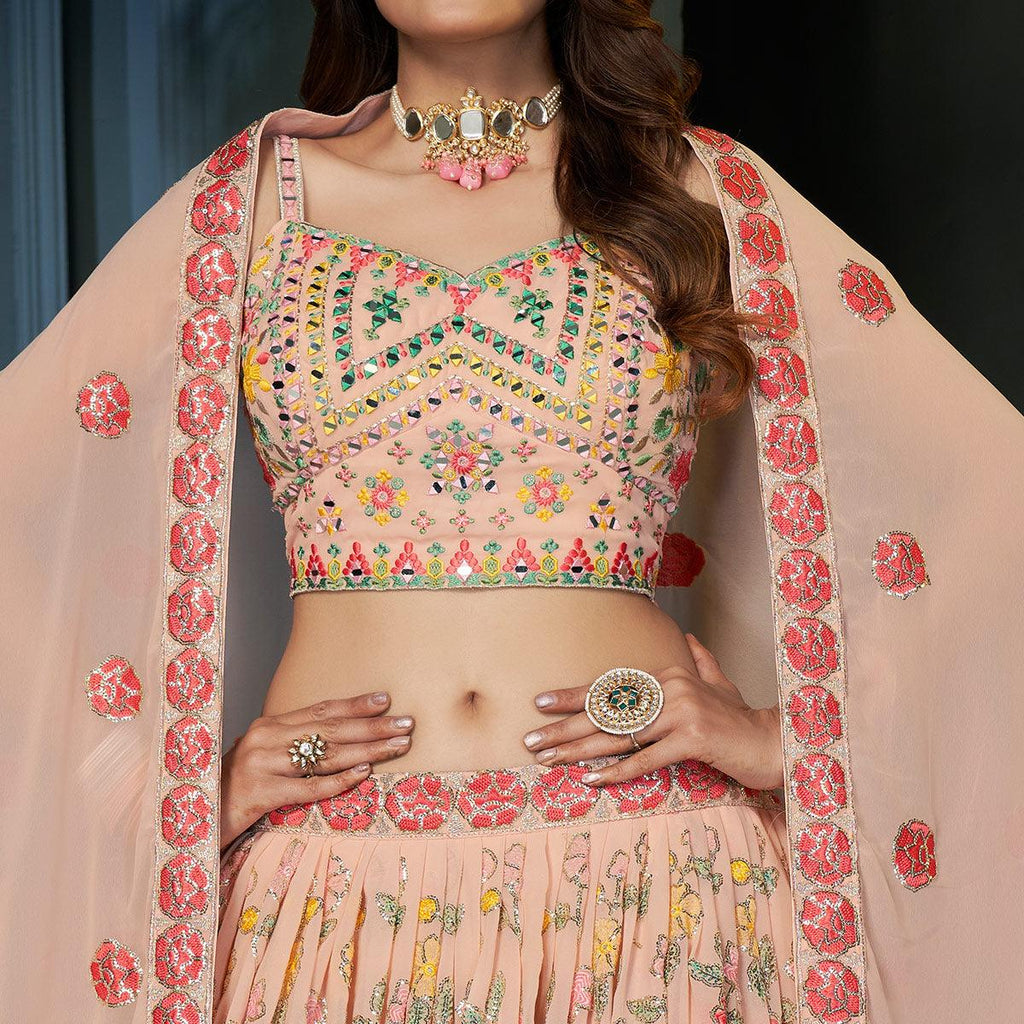 Peach Partywear Resham Sequins Georgette Lehenga Choli Clothsvilla