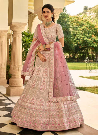 Peach Stone And Zari Work Crepe Lehenga For Wedding Clothsvilla