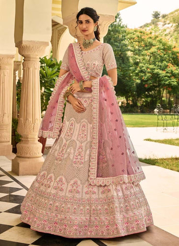 Peach Stone And Zari Work Crepe Lehenga For Wedding Clothsvilla