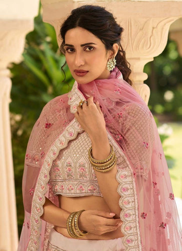 Peach Stone And Zari Work Crepe Lehenga For Wedding Clothsvilla