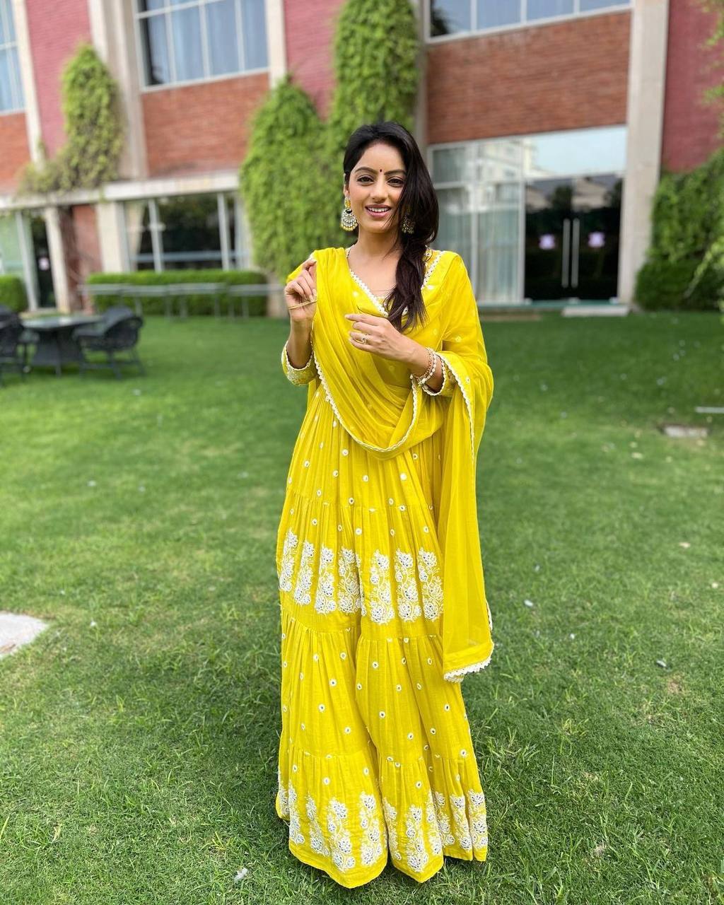 Ruffle Style Yellow Color Gown Clothsvilla