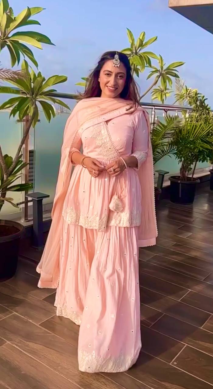 Fancy Light Peach Mirror Work Sharara Suit Clothsvilla