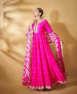 Hina Khan Wear Pink Color Embroidery Work Gown Clothsvilla