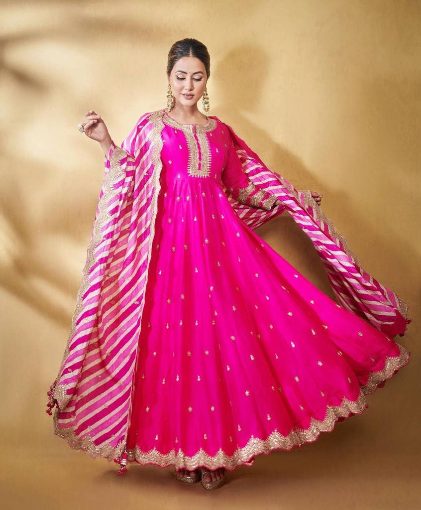 Hina Khan Wear Pink Color Embroidery Work Gown Clothsvilla