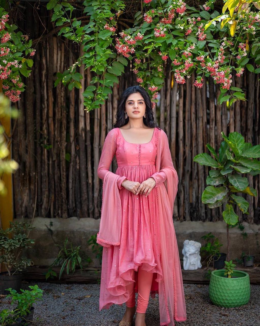 Peach Color Sequence Embroidered Up Down Gown Clothsvilla