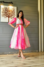 Load image into Gallery viewer, Designer Pink Color Shibori Print Balloon Sleeve Dress Clothsvilla