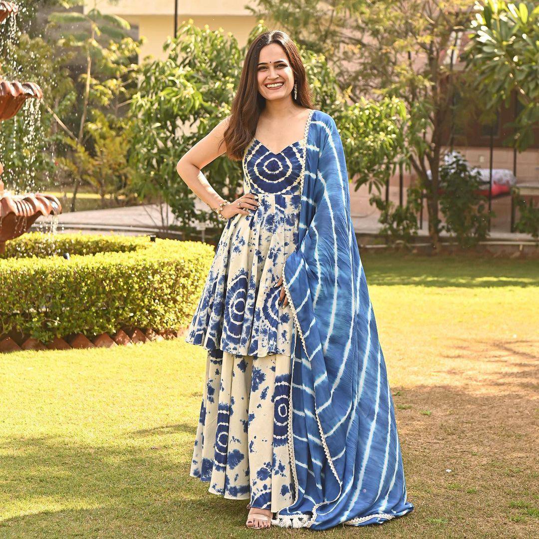 Beautiful Printed Blue And White Color Plazzo Suit Clothsvilla Main image