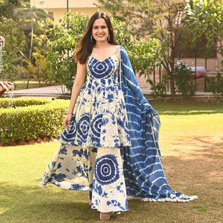 Beautiful Printed Blue And White Color Plazzo Suit Clothsvilla