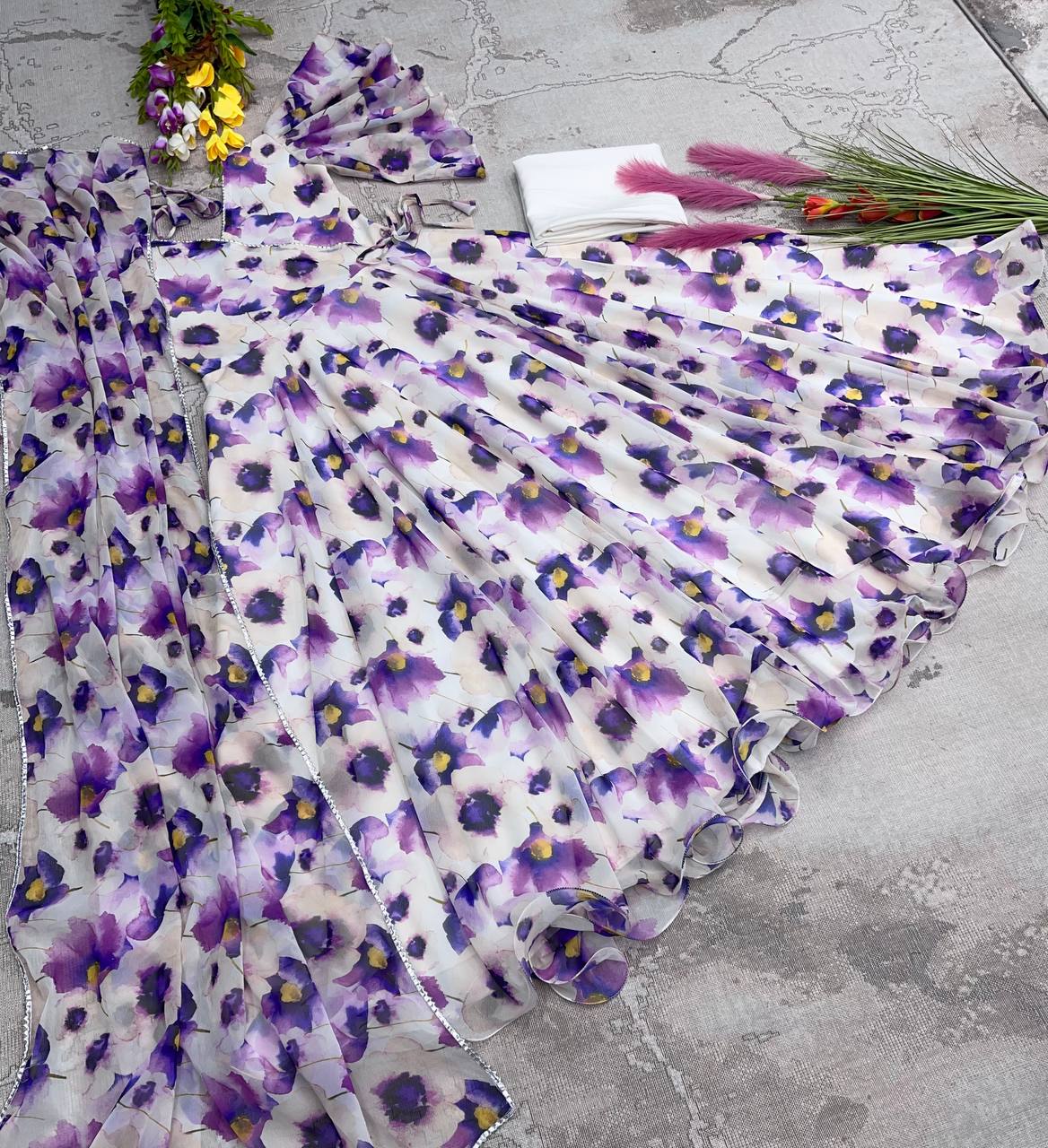 Designer White Color Floral Printed Gown Clothsvilla