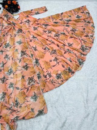 Floral Printed Peach Color Designer Gown Clothsvilla
