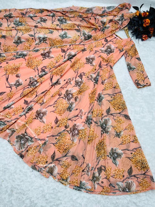 Floral Printed Peach Color Designer Gown Clothsvilla