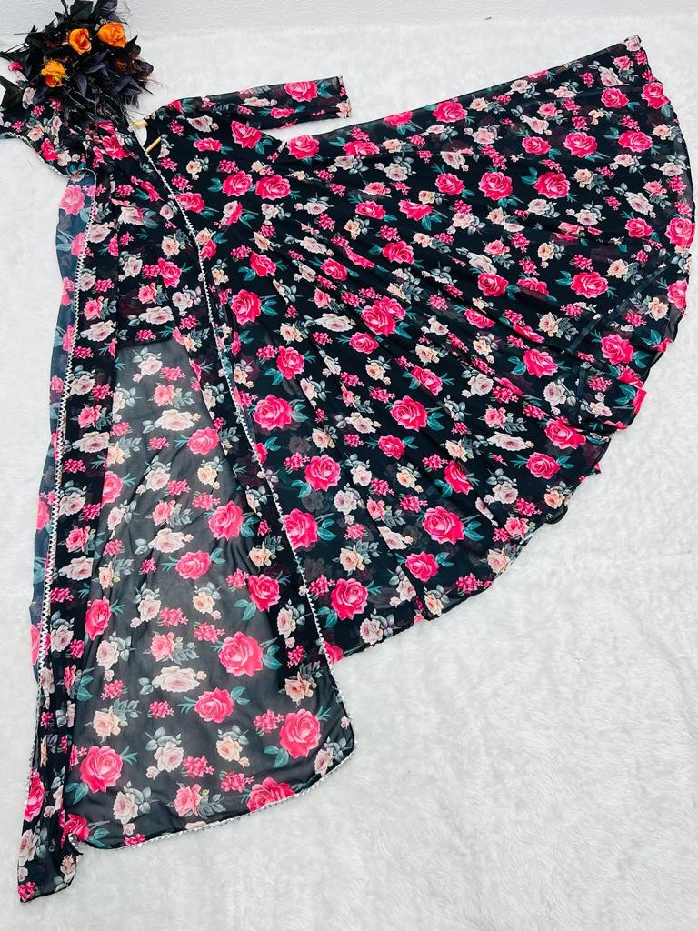 Floral Printed Black Color Designer Gown Clothsvilla