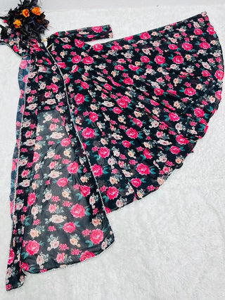 Floral Printed Black Color Designer Gown Clothsvilla