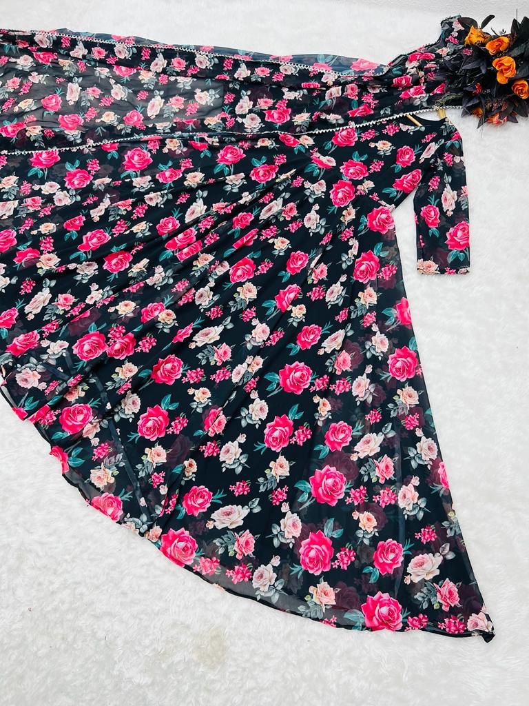 Floral Printed Black Color Designer Gown Clothsvilla