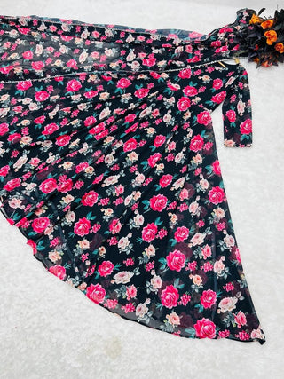 Floral Printed Black Color Designer Gown Clothsvilla